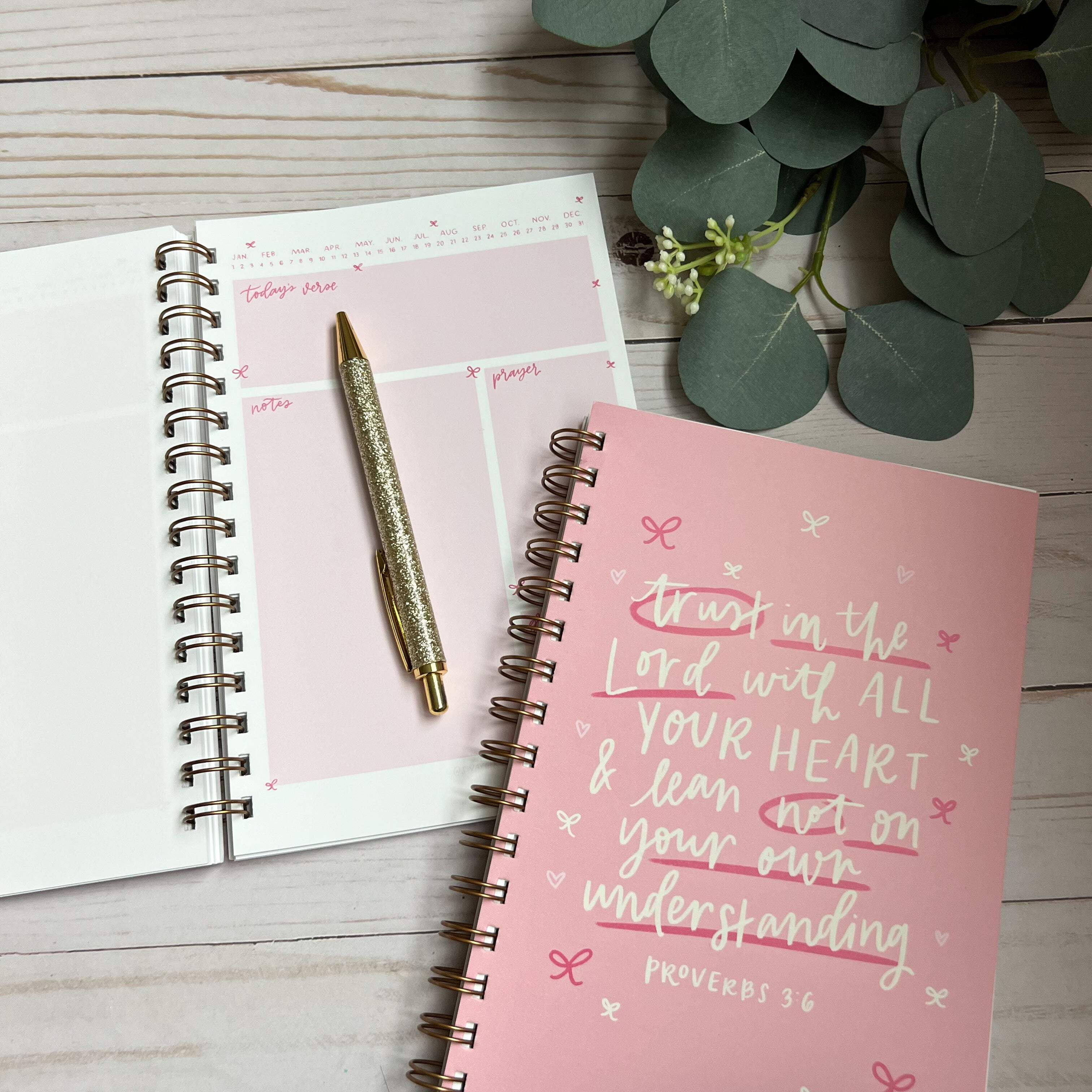Notebook | Bible Study Worksheet | Bright Pink | Proverbs 3:6 | Trust in the Lord with all your heart