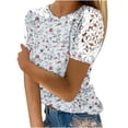 thumbnail image 2 of Blouses pour Femmes, Femmes Imprimé Manches Courtes Col Rond Pull Dentelle Hauts Chemises Blouse, 2 of 5