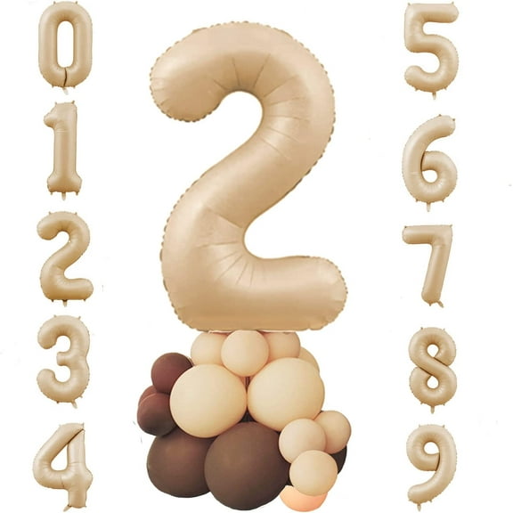 32in Caramel Number 2 Balloon Column Coffee Dusty Pink Balloons Blush Balloons, Light Brown 0-9 Foil Balloon for Birthday Party,Wedding,Anniversary,Baby Shower Decorations