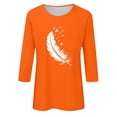 thumbnail image 4 of Wanfds Orange Femmes Manches 3/4 Coton Lin Hauts Décontractés Col Rond Manches Trois-Quarts TTTG, 4 of 5