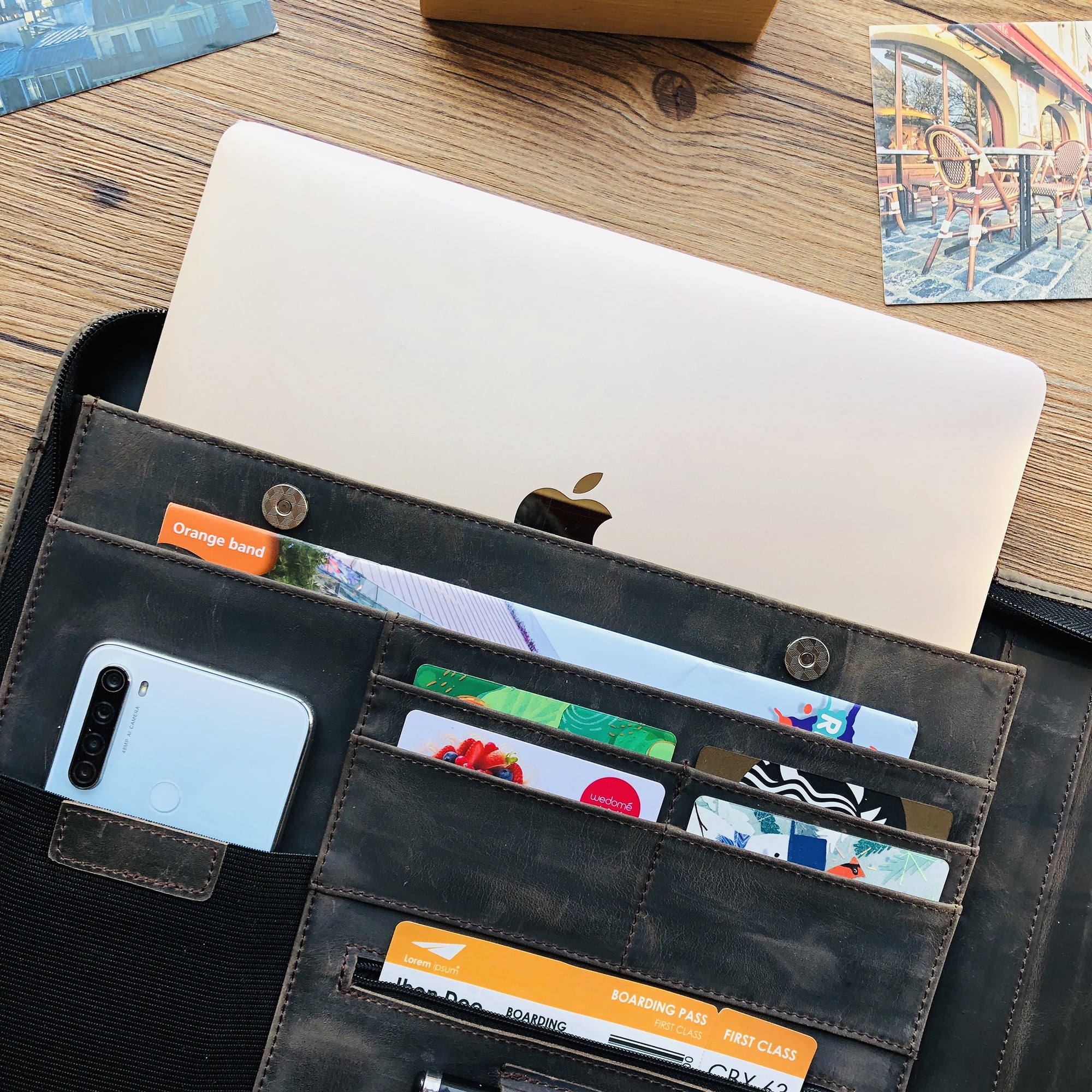 7 Ring Check Binder Cowhide Leather Check Portfolio for 3-Up Business Checks, Check Book Binder with Handle, Zippered Check Holder with 500 Check Capacity, Personalized Checkbook