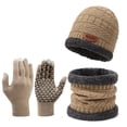 thumbnail image 3 of harmtty 1 Set Fashion Men Winter Hat Scarf Gloves Set Thick Knitted Soft Warm Elastic Colorful Ear Five Fingers Windproof Winter Outdoor Cycling Cap Neck Warp Gloves Set Khaki, 3 of 8