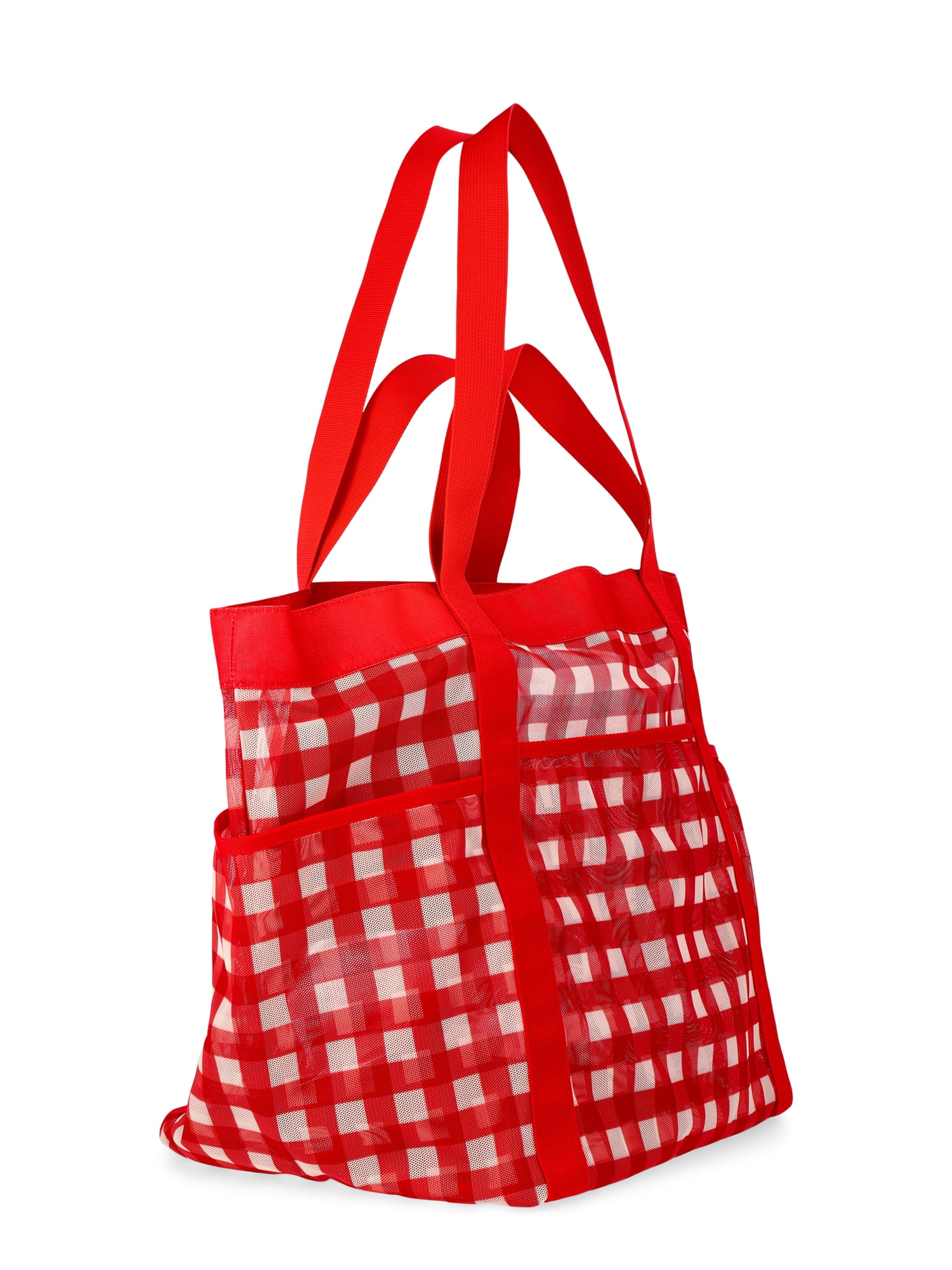 No Boundaries Women's Mesh Tote Bag, Red Gingham