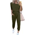 thumbnail image 1 of AMERTEER Women’s Two Piece Outfit Short Sleeve Pullover With Drawstring Long Pants Tracksuit Jogger Set, 1 of 6