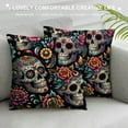 thumbnail image 3 of BCIIG  Skull Throw Pillow Cover Sugar Skull Flowers Mexico Dia de Los Muertos Cotton Linen Halloween Decorative Pillow Case 18 x 18 Inch Standard Square Cushion Cover for Sofa Bedroom Men Women, 3 of 5