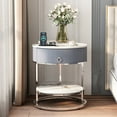 thumbnail image 2 of ASYA Gray End Table with Drawer, 21.65’’ Sofa Side Table, 2-Tier Round Nightstand for Bedroom, Marbling Natural Stone & Chrome, 2 of 10