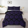 thumbnail image 3 of jejeloiu Damask Print Full Size Comforter Sets,Gothic Flower Bedding Comforter Set,Black Purple Bedding Sets,Breathable Bedroom Decorative Reversible,3pcs, 3 of 8