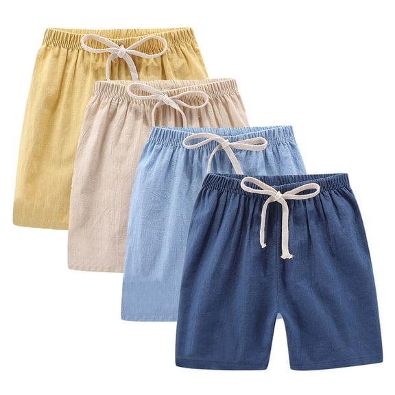 Kovlvoll 4pc Shorts for Toddler Boys Girls Summer Cotton Linen Casual Wide Leg Drawstring Elastic Waist Unisex Shorts