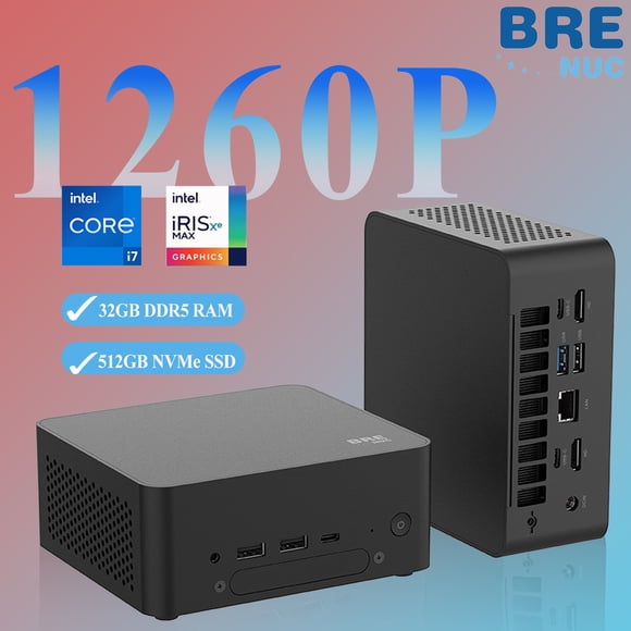 BREB Mini Gaming PC, intel core i7-1260P 32GB DDR5 RAM, 512GB SSD ,Support Dual full-featured Type-C/Triple 4K Display/Wi-Fi6/BT5.2/Office, Home, Business