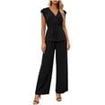 thumbnail image 3 of VBVC Women's Wrap V-Neck 2 Piece Pants Set, Ladies' Tie Waist Top and Wide Leg Trousers Outfit, Casual Sleeveless Workwear For Women,Black,S-2XL, 3 of 6