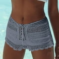thumbnail image 2 of Women's Summer Solid Color Knitted Sexy Hollow Out Drawstring Beach Shorts And Swimming Trunks, 2 of 6