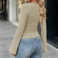 thumbnail image 3 of Perfectbot Women's Flare Long Sleeve T-Shirt Crewneck Fitted Stretchy Ruched Waist Fall Trendy Basic Tee, 3 of 5