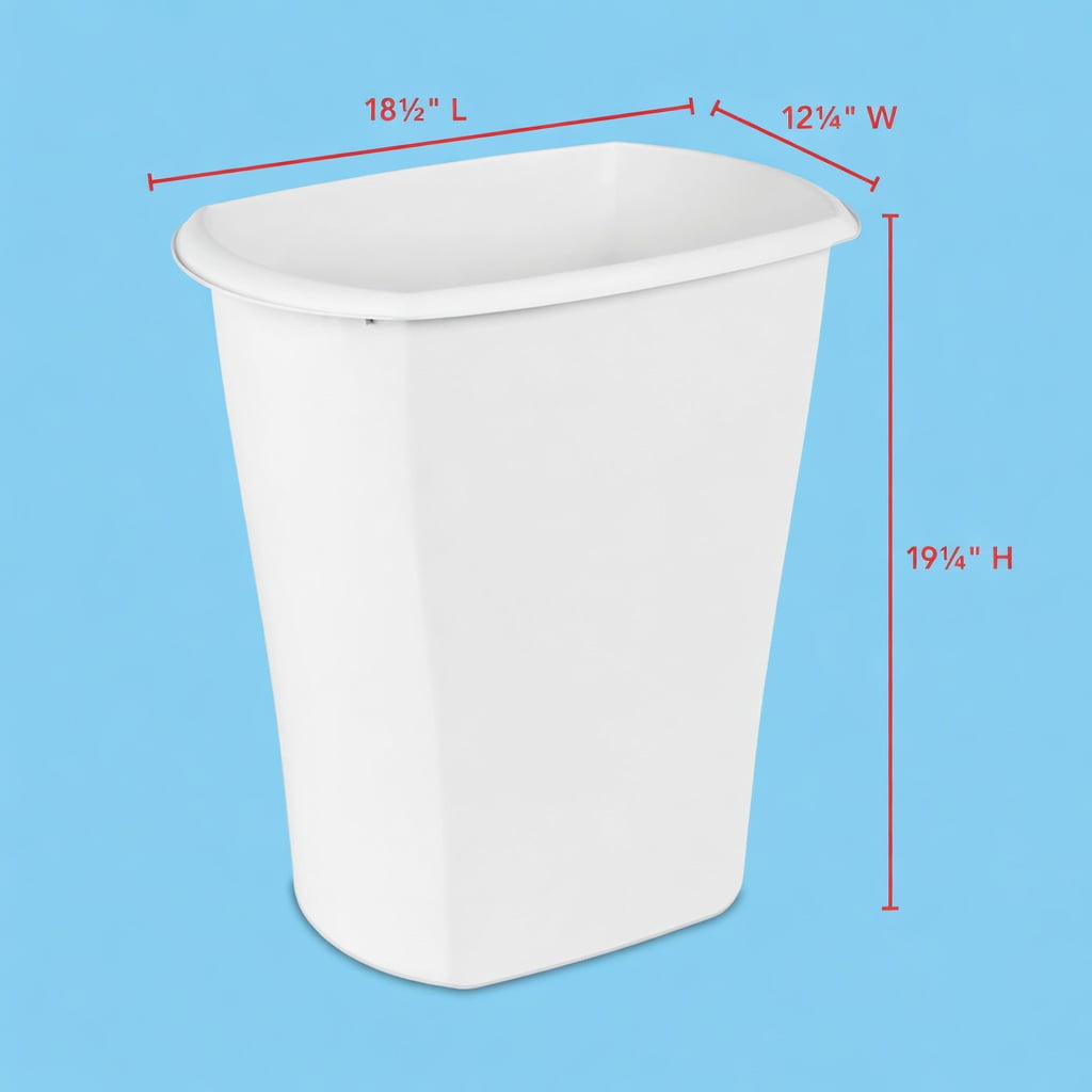 10 Gallon / 40 Quart White Plastic Rectangular Trash Can, Slim Space-Saving Wastebasket for Kitchen, Bathroom, Office or Garage - No Lid