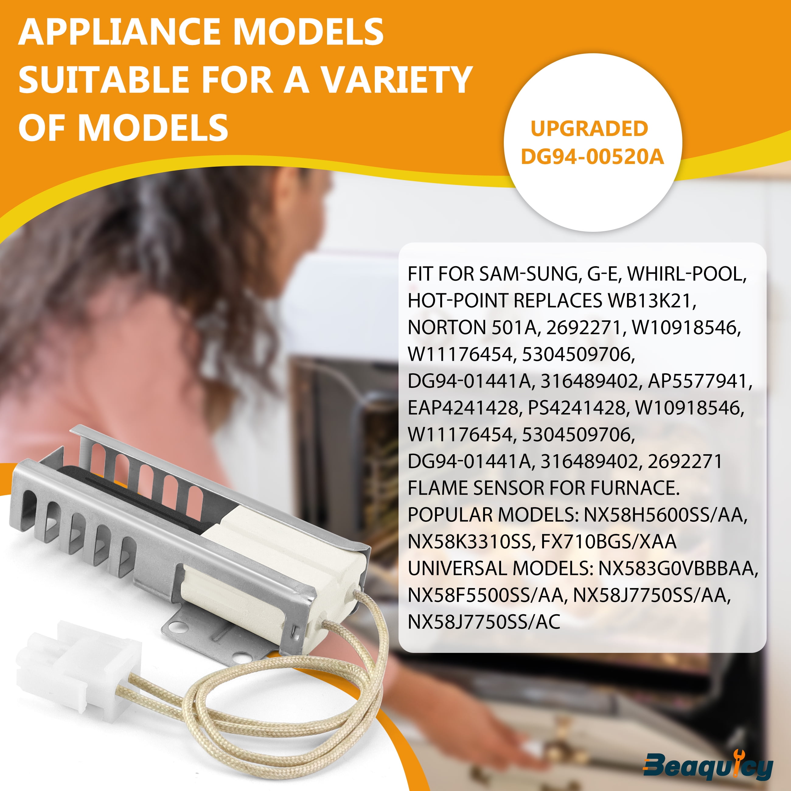 Beaquicy DG94-00520A Gas Igniter Range Oven Compatible with Gas Oven NX58H5600SS Nx58h9500ws Nx58f5500ss