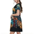 thumbnail image 2 of Lsque Stained Glass Eagle USA Print Women's Casual Dress T-Shirt Summer Short Sleeve Scoop Neck Swing Dresses, 2 of 6