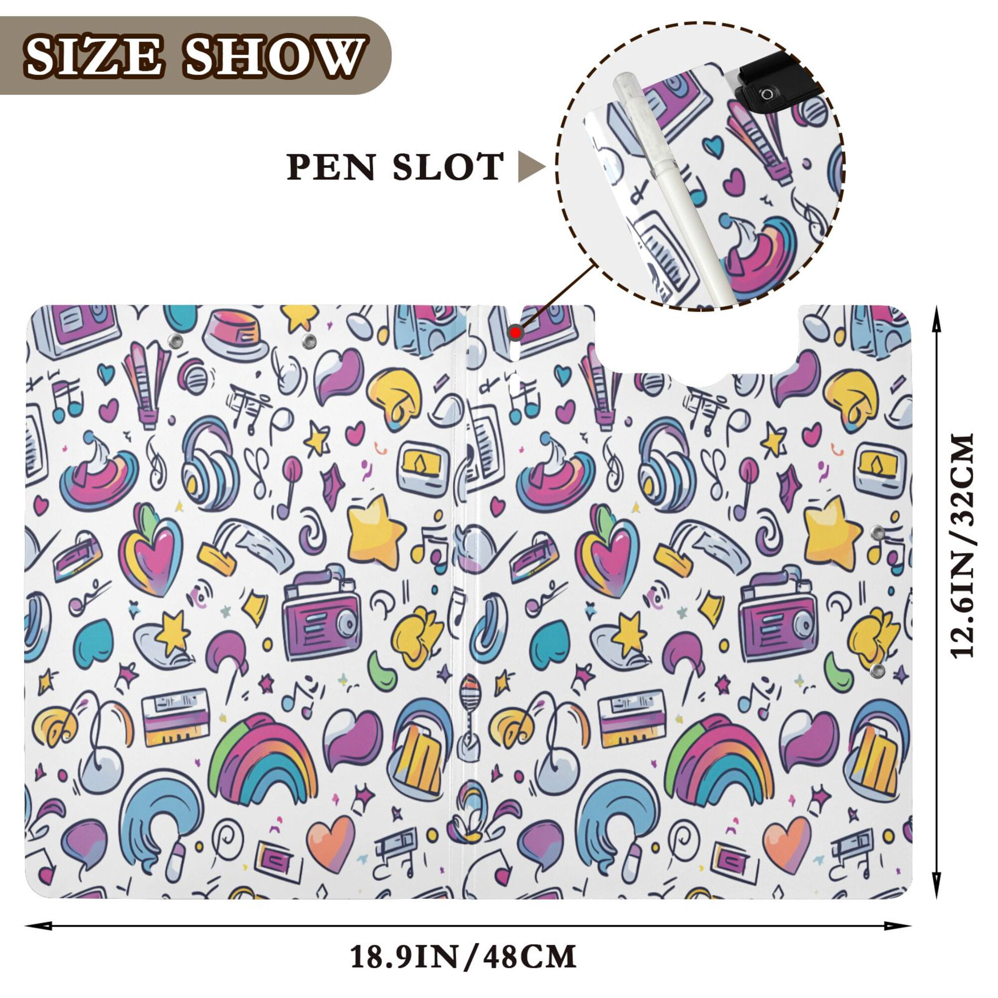 FORMRS A4 Clipboard Folder with Pen Holder Horizontal Foldable School Office Binder, Purple Doodle Pattern