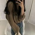 thumbnail image 3 of Elaydool Thin Long-sleeved Women's Sweaters Solid Color V Neck Korean Style Loose Jumper Knitwear Black, 3 of 5