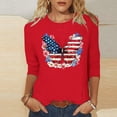 thumbnail image 5 of Womens Floral Graphic Tees 3/4 Sleeve Trendy Holiday Patriotic Tshirts Tops Independence Day Vacation Pullover Red, S, 5 of 5