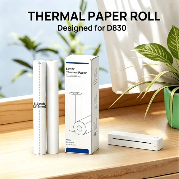 Thermal Paper Rolls 2 Pack, 8.5" x 11" US Letter, for D830B Thermal Printer and PortableDocument Printers