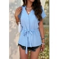thumbnail image 3 of Womens Button Down Blouses V Neck Casual Peplum Summer Tops Dressy Work Blouse Blue L, 3 of 8