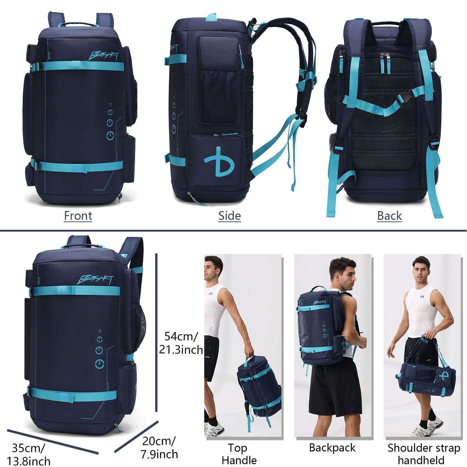 BE SMART Adult 50L Waterproof Heavy Duty Sports Duffel Bag, Blue, 1-Piece