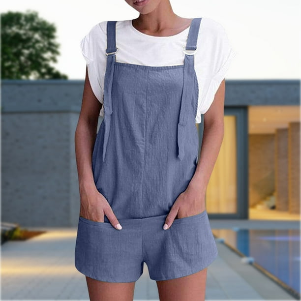 Mono Corto Con Tirantes Mameluco corto para mujer Pantalones cortos con bolsillos cómodos Mono general Ropa de fiesta para discoteca (Azul XL) Cgtredaw Para estrenar