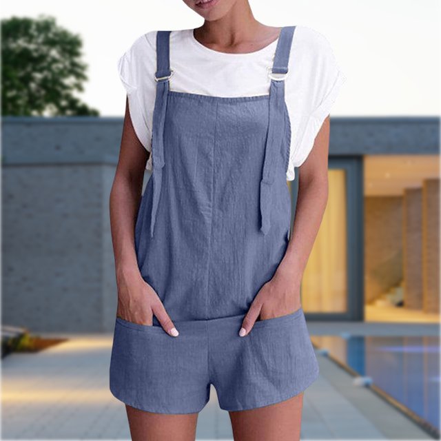 Mono Corto Con Tirantes Mameluco corto para mujer Pantalones cortos con bolsillos cómodos Mono general Fiesta Clubwear (Azul L) Cgtredaw Para estrenar
