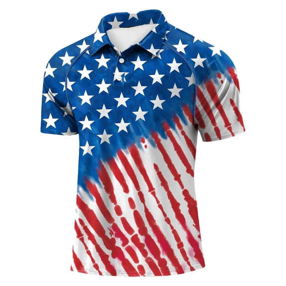Fnnxeal Mens Polo Shirts Casual Collared Graphic Short Sleeve Fourth of July Summer Polo Red Shirts for Men Size 2XL