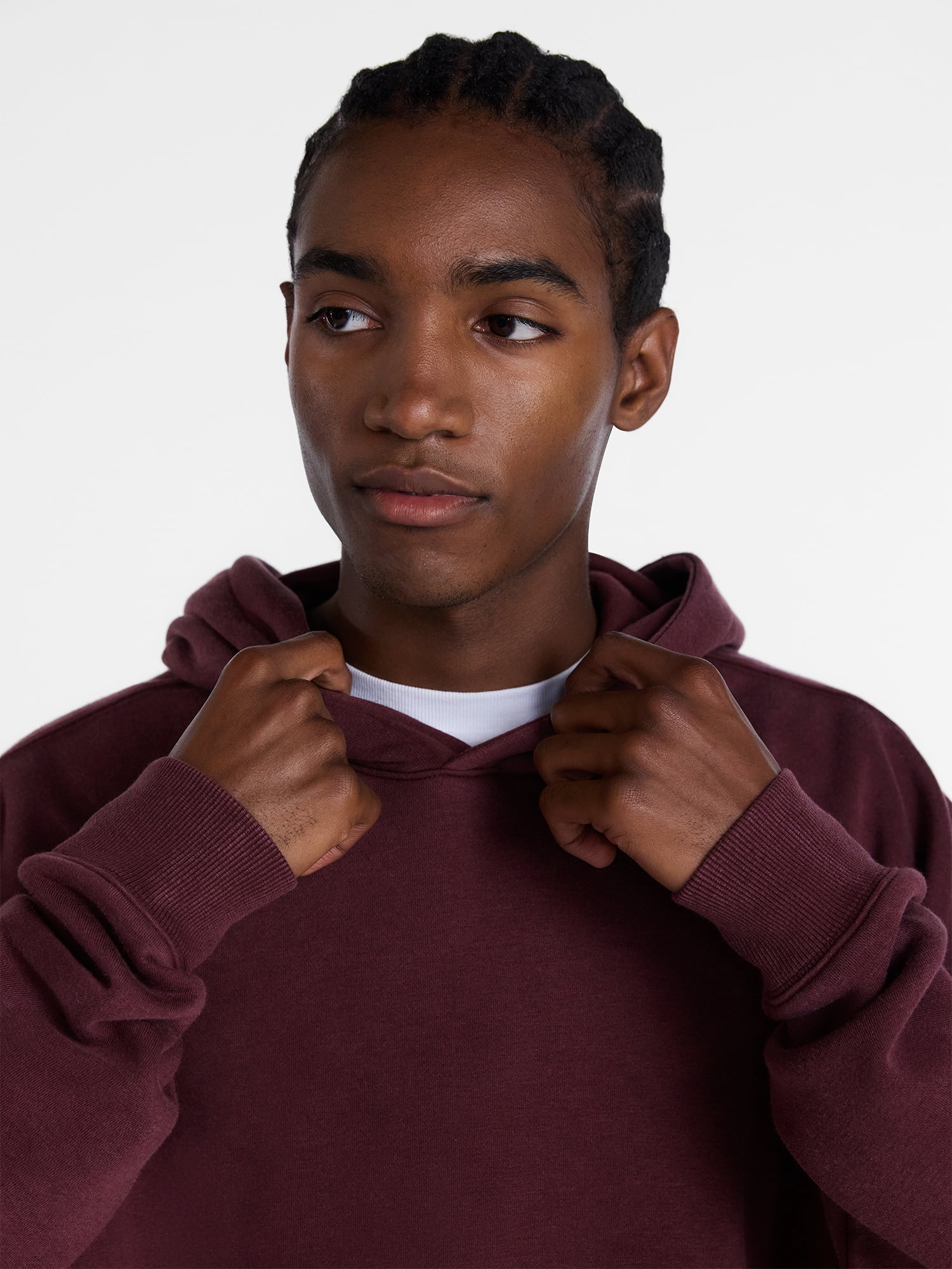 No Boundaries Boxy Fit Oversized Fleece Hoodie with Long Sleeves, Men's XS-4XLT