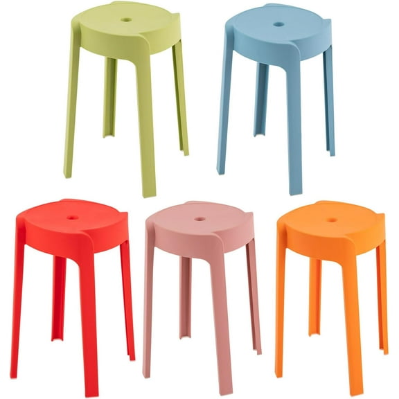 Miumaeov 5Pcs Multi-Colored Plastic Stackable Stools 18" Tall Flexible Seating Portable Backless Stacking Chairs for Office Colorful