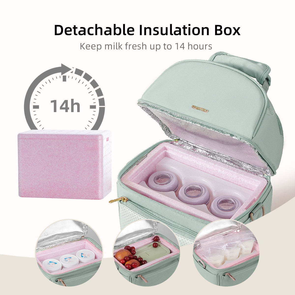 Sunveno Breastmilk Cooler Bag, Thermal Polyester Lunch Bag, Green