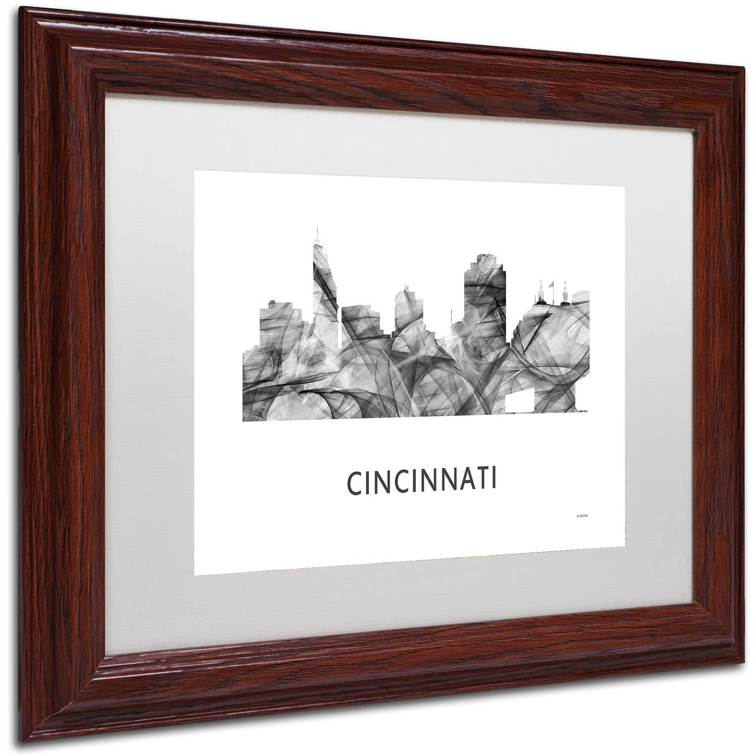 Trademark Fine Art 'Cincinnati Ohio Skyline WB-BW' Canvas Art by Marlene Watson, White Matte, Wood Frame