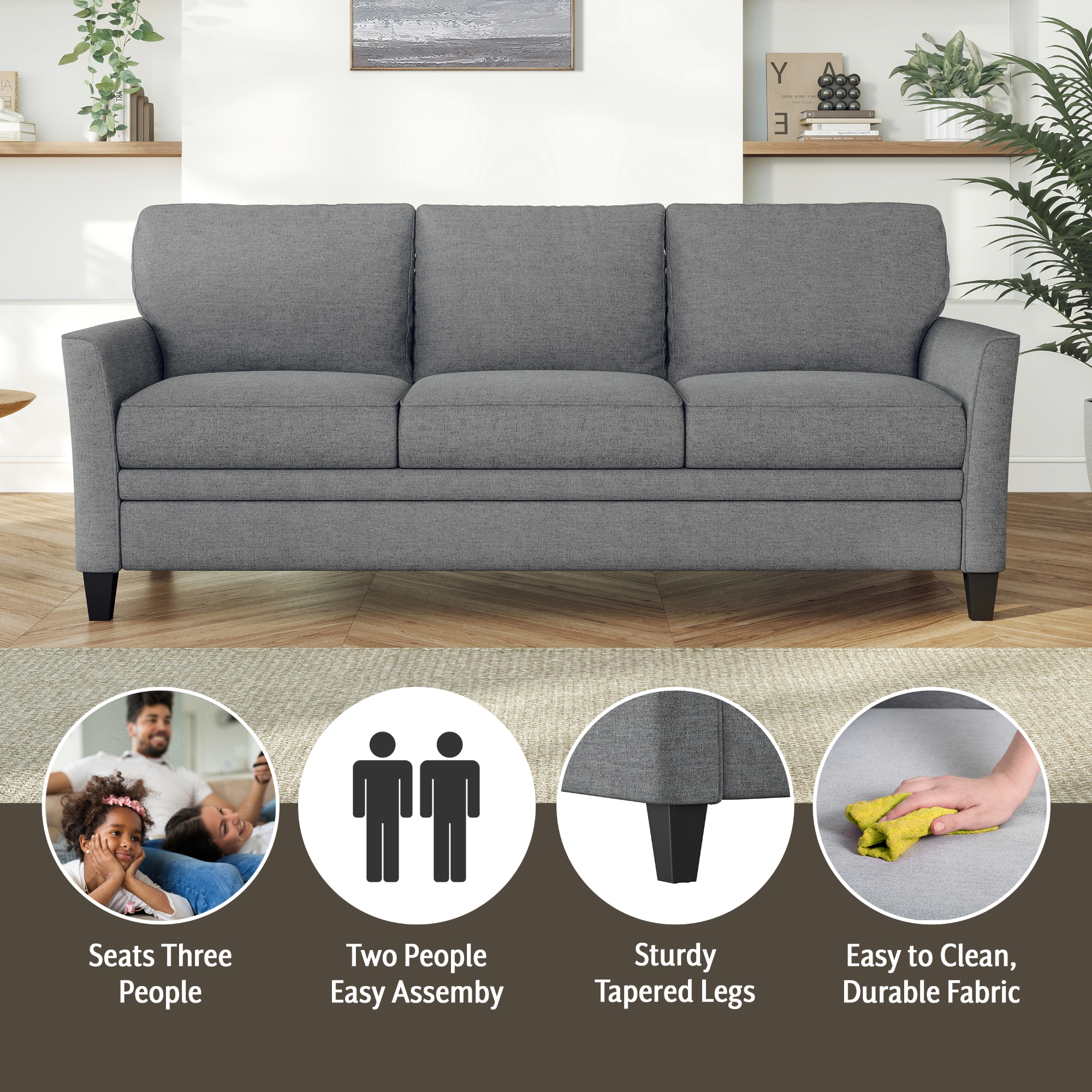 Mainstays Kensington 3-Seat Sofa, Gray photo 3