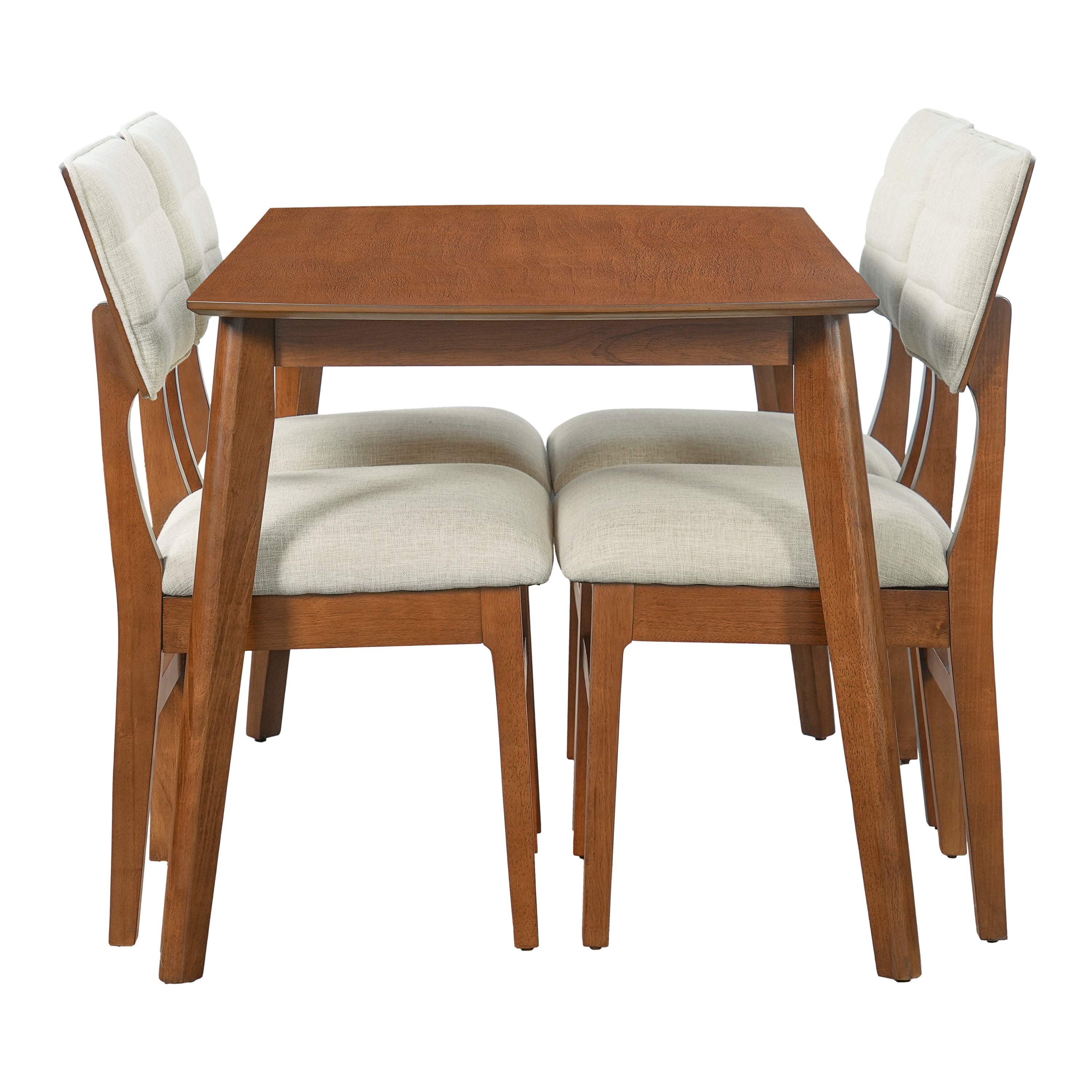 Euroco 5-Piece Wood Dining Table Set for 4,Farmhouse Kitchen Table & 4 Upholstered Chairs Set with Curved Backrest for Kitchen, Dining Room,Space-Saving,Brown+Biege