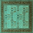 thumbnail image 1 of Ahgly Company Indoor Square Oriental Turquoise Blue Industrial Area Rugs, 3' Square, 1 of 4