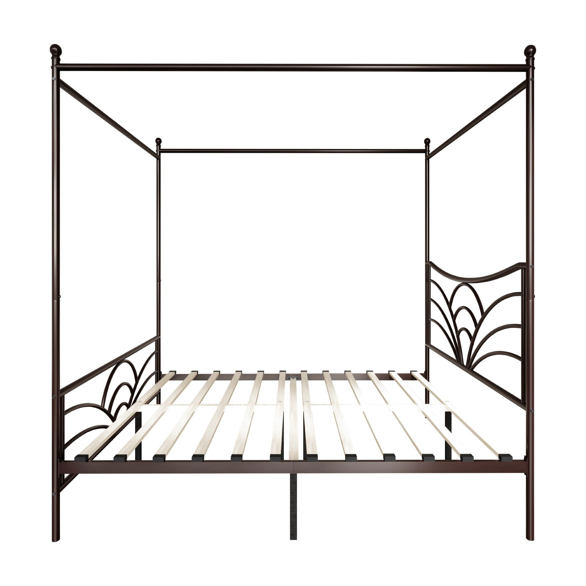 Home Design Denver Full Metal Canopy Bed Frame with Arched Headboard, Center Support Leg, Brown, Easy Assembly