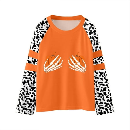 

MQLKF Youths Girls Pumpkins Letters Prints Casual Pullover Leopard Girls Sweatshirts Boys Toddler Kids Little Girl s Long Sleeve Tops Soft Casual Beautiful Girls Tee