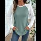 thumbnail image 5 of Tops Casuales de Punto Gofre con Cuello Redondo y Larga con Bloques de Color para Mujer Verde M, 5 of 10