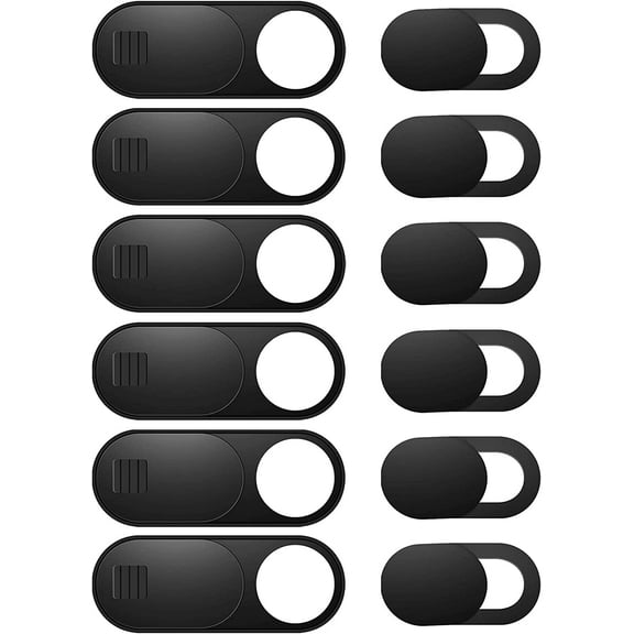 Laptop Camera Cover Slide, 12 Pack Webcam Cover, Privacy Camera Cover Slide for MacBook Pro, iMac, Laptop, Desktop, PC, Tablet, iPad Pro, iPhone, Smartphone (Black, 2 Size)