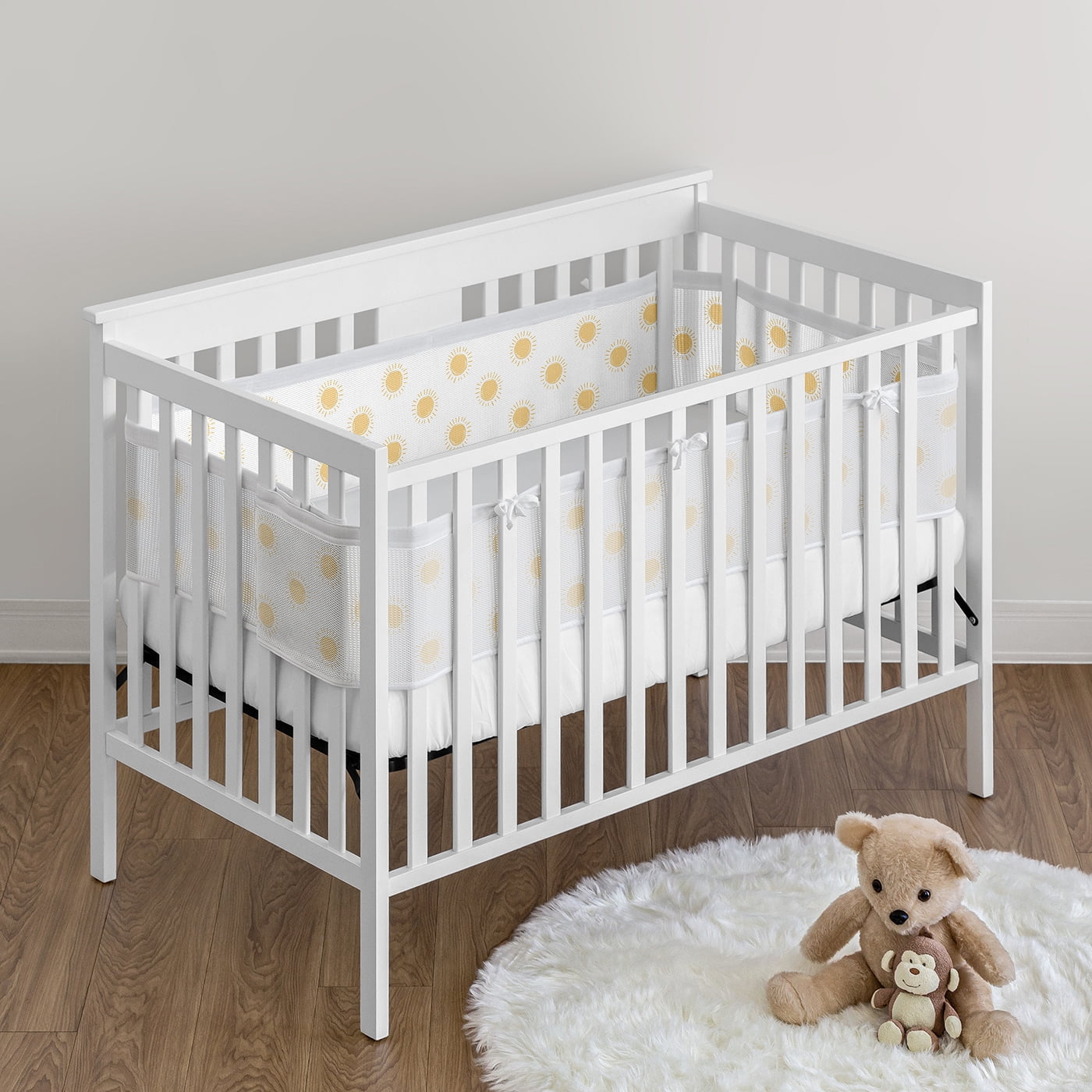 Sweet Jojo Designs + BreathableBaby Boho Sun White and Mustard Boy, Girl, Unisex/Gender Neutral Breathable Mesh Crib Liner