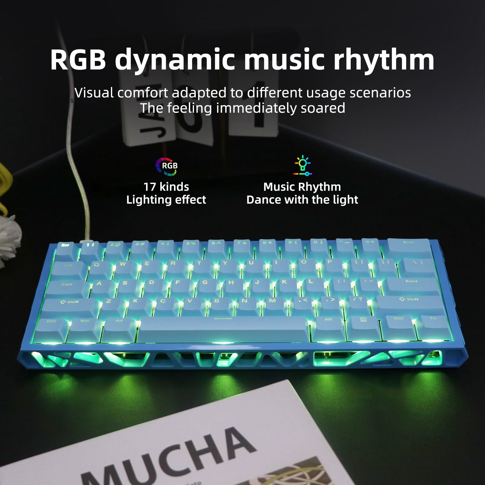 61 Keys Mechanical Keyboard, 60% Layout, Hollow Shell in 6 Colors, RGB Backlit, Full N-Key Rollover, Hot-Swappable Linear Red Switch, Backlit PBT Keycaps