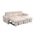 thumbnail image 3 of Ashton Beige Velvet Fabric Reversible Sleeper Sectional Sofa Chaise, 3 of 5