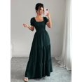 thumbnail image 5 of Womens Elegant Dark Green Tiered Maxi Dress With Puff Sleeves & Square, 5 of 7