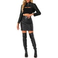 thumbnail image 2 of INSPIRE CHIC Women's Faux Leather Stand Collar Zipper Front Long Sleeve Cropped Jacket S Black, 2 of 6