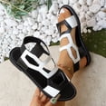 thumbnail image 5 of Domuza Women Black White Color Block Geometric Hollow Cutout Flat Sandals, Open Toe Back Wrap Ankle Strap Slip On Casual Sandals for Beach Shopping Daily Walking Black 10（EU-43）, 5 of 8