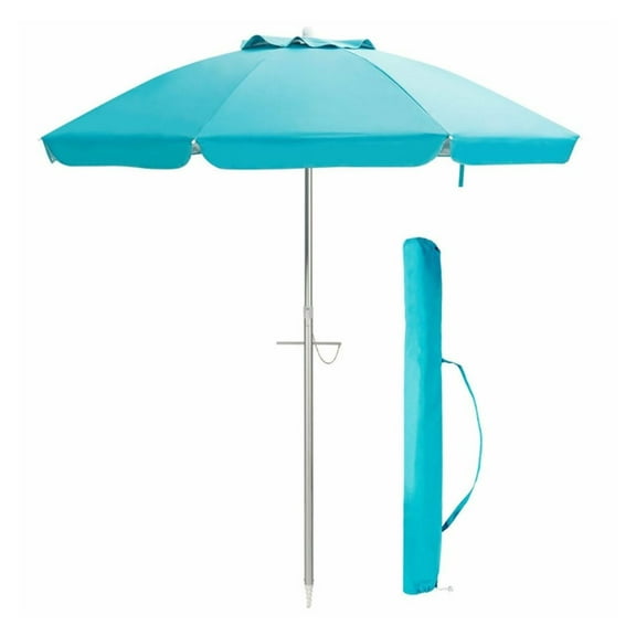 6.5ft Beach Umbrella with Carry Bag - UPF 50 Sun Protection - Tilt Mechanism - Fiberglass Ribs - Sand Anchor - for Patio, Beach, Camping