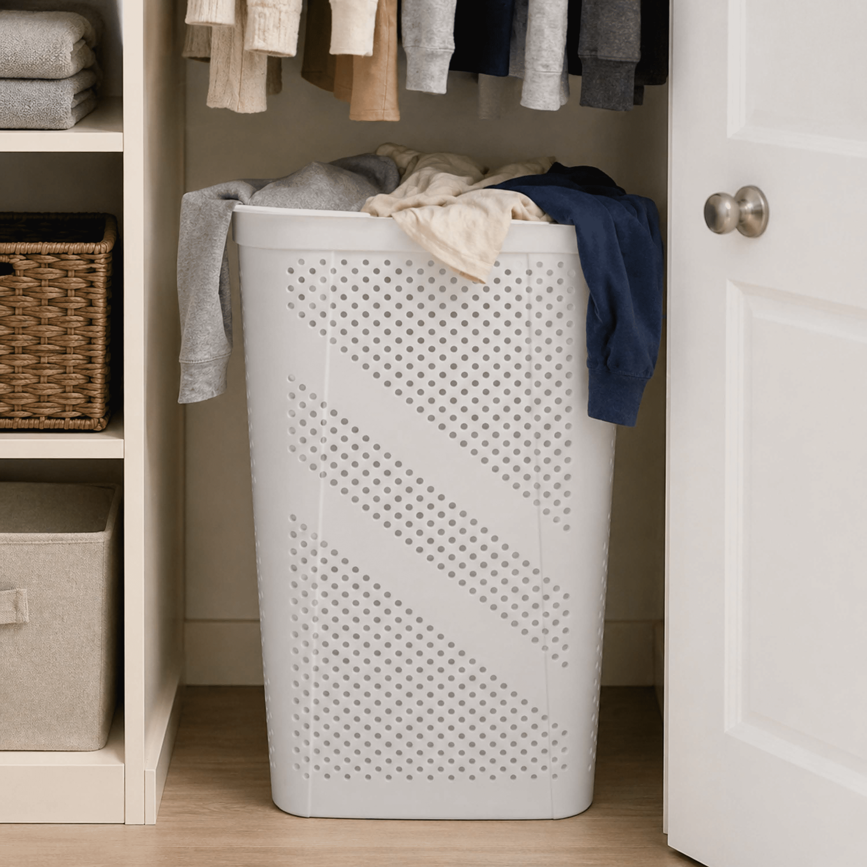 Mainstays 24" Plastic Hinged-Lid Rectangle Laundry Hamper, White, Adult