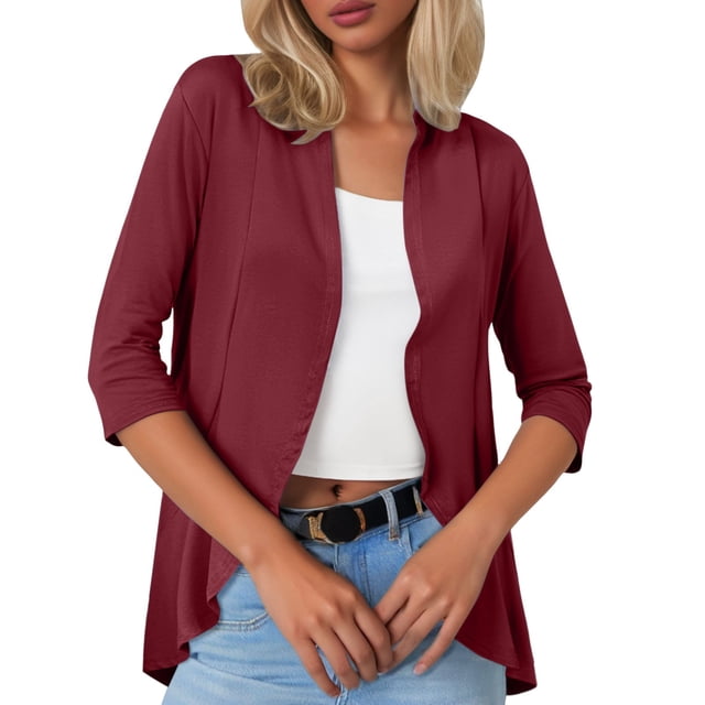 Women Cardigan Three Quarter Sleeve Solid Color Soft Elastic Casual All Occasions Wear