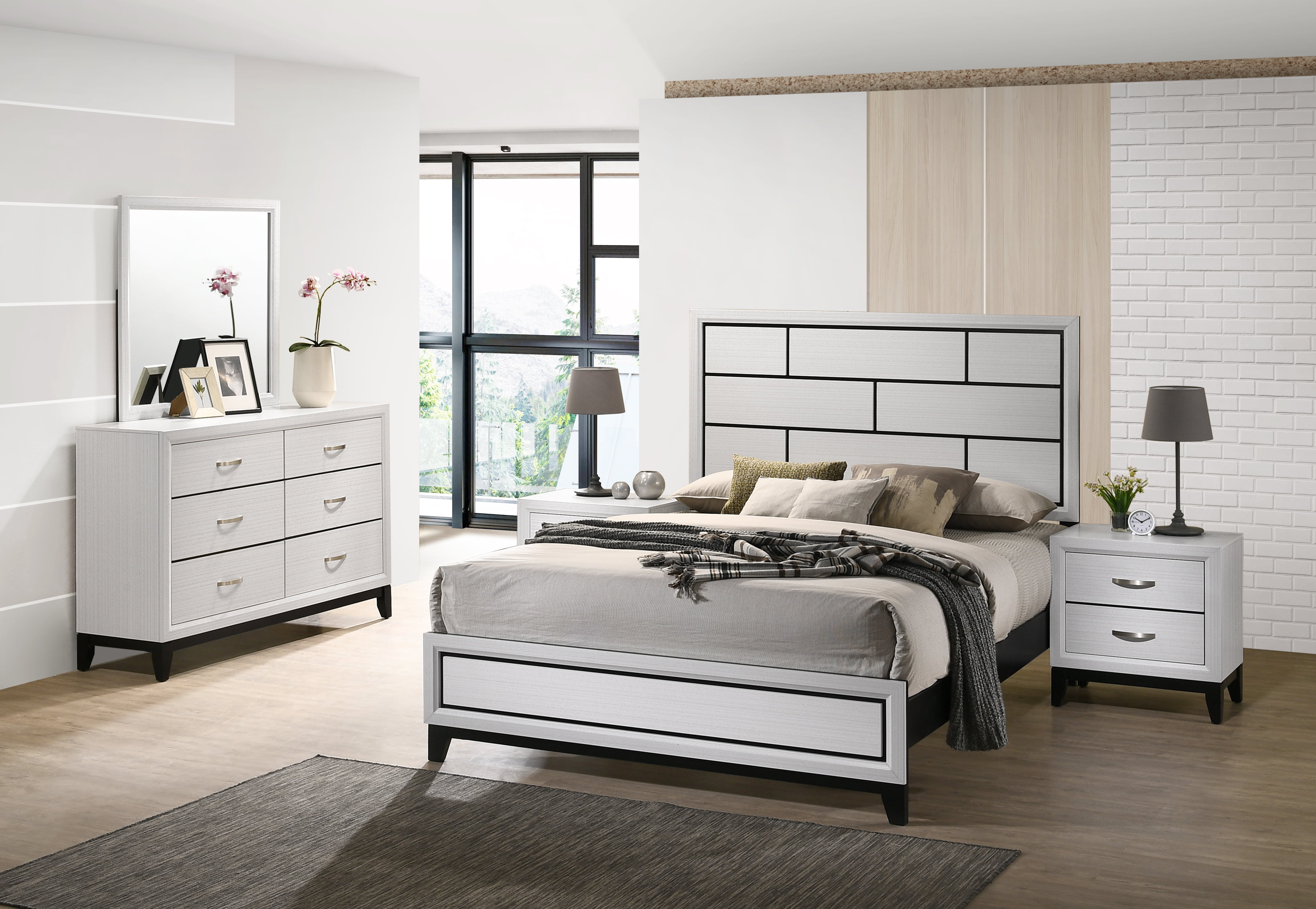Stout Contemporary Panel Bedroom Set in White Finish with Queen Bed ...