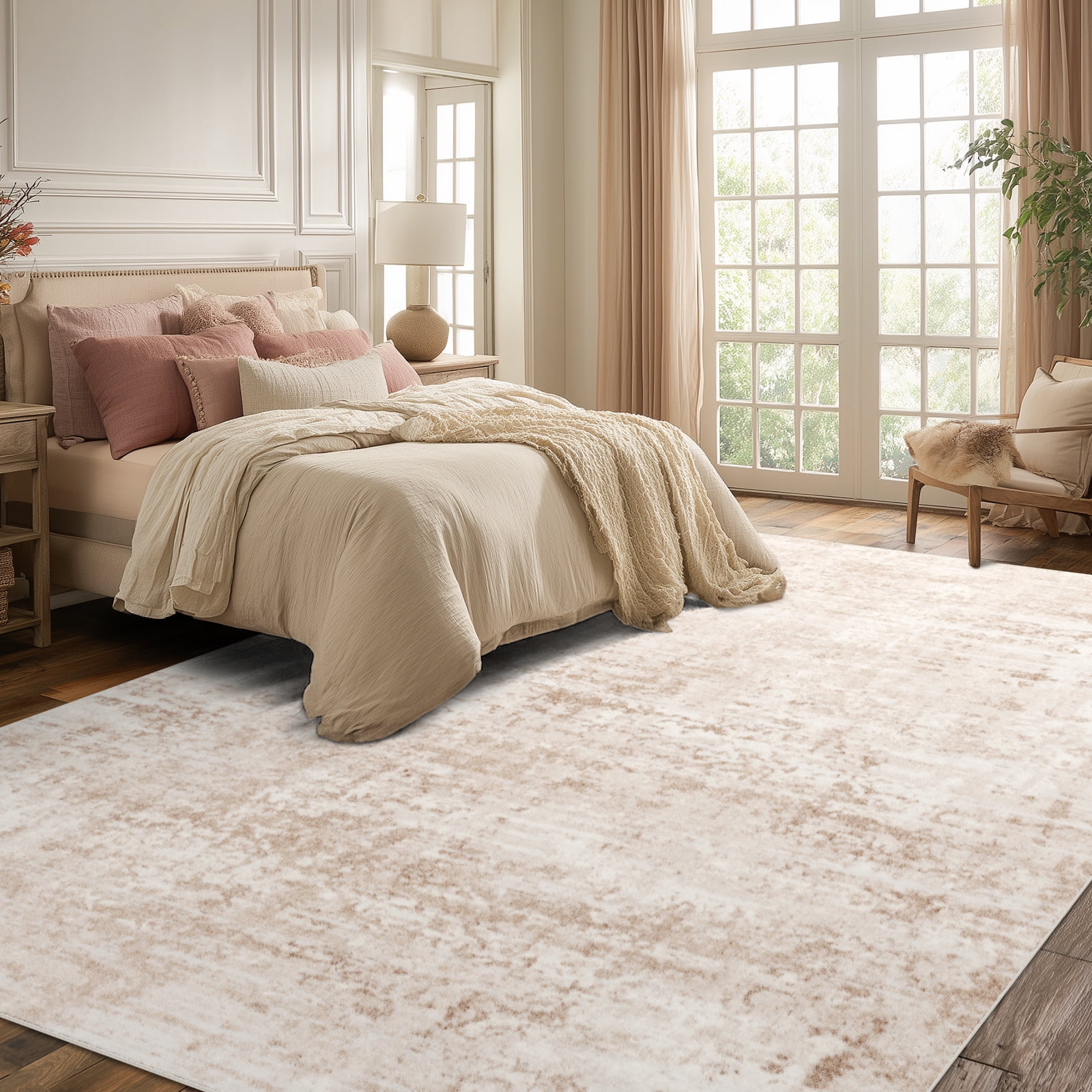 Area Rugs for Living Room, Homasen 8'x10' Washable Indoor Rug Boho White Beige, Soft Low Pile Stain Resistant Carpet for Bedroom, Dinning Room